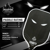 Phantom TRINITY 14MM T700 Raw Carbon Fiber Thermoformed Pro Pickleball Paddle w/ Premium Cover- Paddle Rating