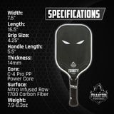 Phantom TRINITY 14MM T700 Raw Carbon Fiber Thermoformed Pro Pickleball Paddle w/ Premium Cover- Specification