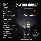PHANTOM IMMORTAL 16MM T800 Carbon Fiber Pickleball Pro Paddle with Cover-Specification