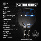 PHANTOM SNIPER 13MM T800 Carbon Fiber Pickleball Pro Paddle with Cover- Paddle Specification