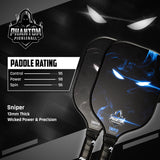 PHANTOM SNIPER 13MM T800 Carbon Fiber Pickleball Pro Paddle with Cover- Paddle rating