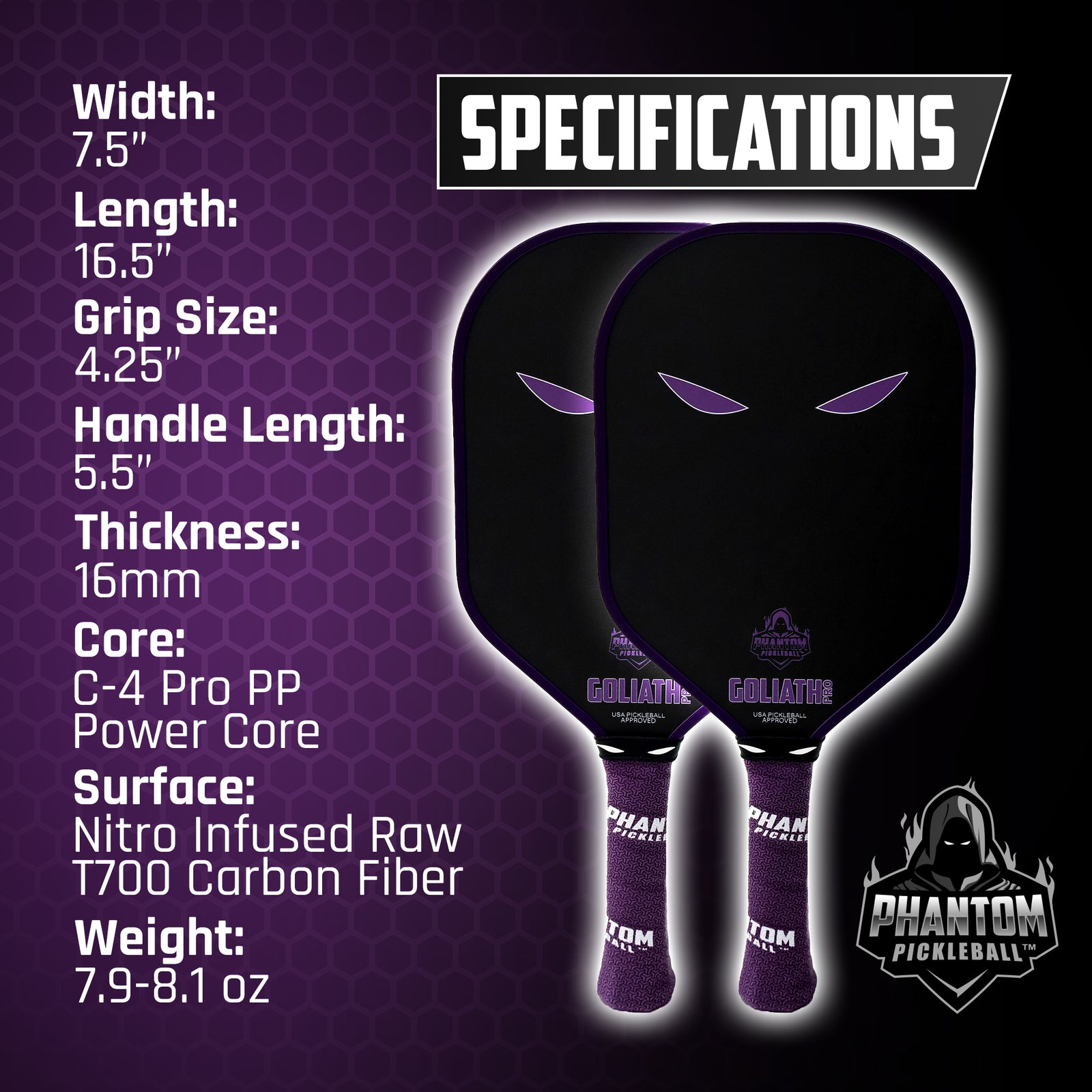 PHANTOM GOLIATH PRO 16MM T700 Raw Carbon Fiber Thermoformed Pro Pickle