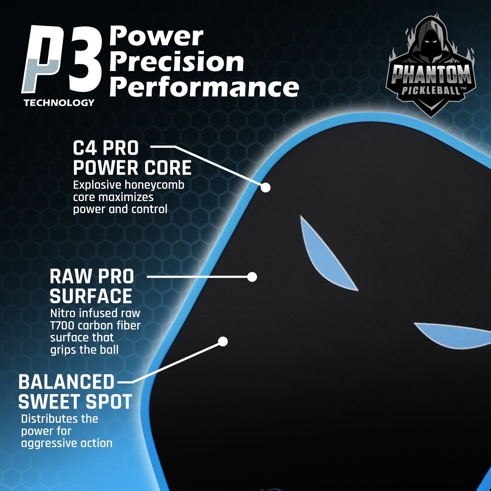 PHANTOM SNIPER PRO 12MM T700 Raw Carbon Fiber Thermoformed Pro Pickleb