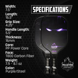 PHANTOM GOLIATH 16MM T800 Carbon Fiber Pickleball Pro Paddle with Cover-Paddle specification