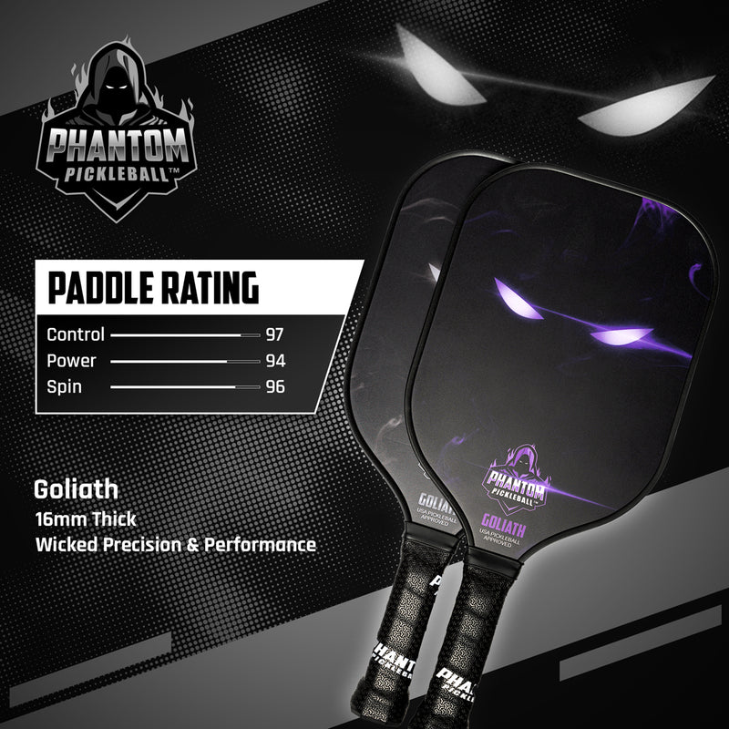 PHANTOM GOLIATH 16MM T800 Carbon Fiber Pickleball Pro Paddle with Cover-paddle rating