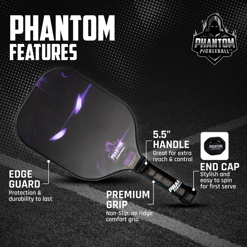 PHANTOM GOLIATH 16MM T800 Carbon Fiber Pickleball Pro Paddle with Cover-features